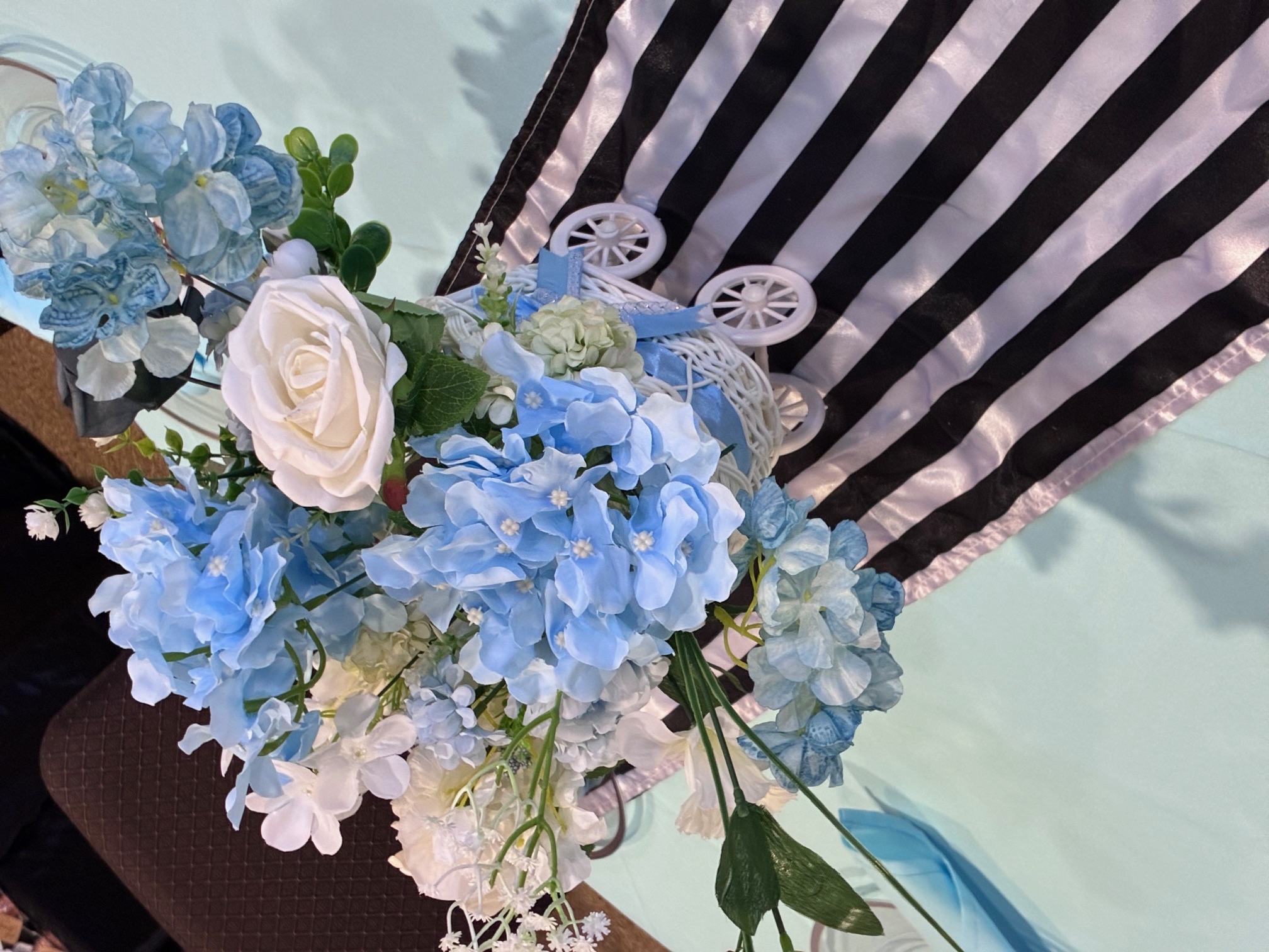 Blue floral centerpiece baby shower