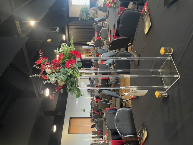 Red floral tall centerpiece